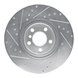 BMW X1 Brake Rotor (1) - Front Right - R1 Concepts - Drilled & Slotted - Silver - `15-`25